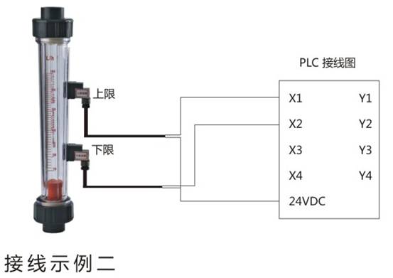 帶報警開關(guān)式塑料管流量計(jì)接線示例二